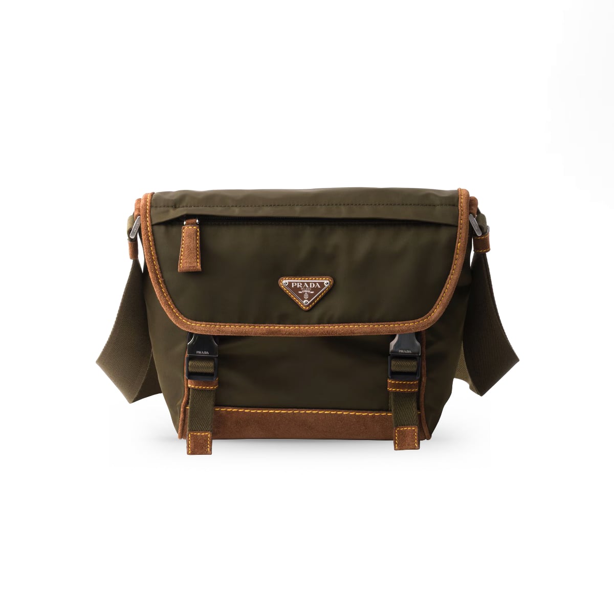 Re-Nylon and Suede Medium Crossbody Bag Musk Green/Cocoa
