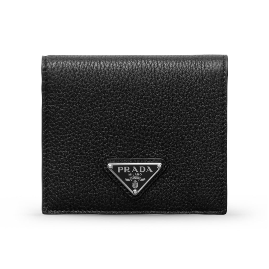 Triangle Logo Moire Leather Wallet Black