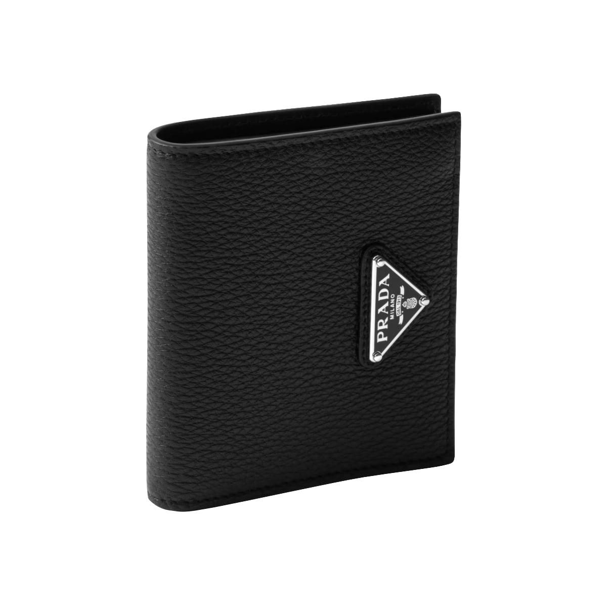 Triangle Logo Moire Leather Wallet Black
