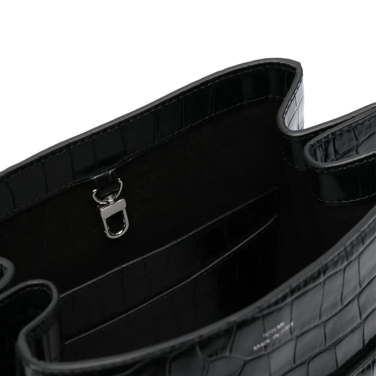 Belted Croco Embossed Bucket Bag Black SHW