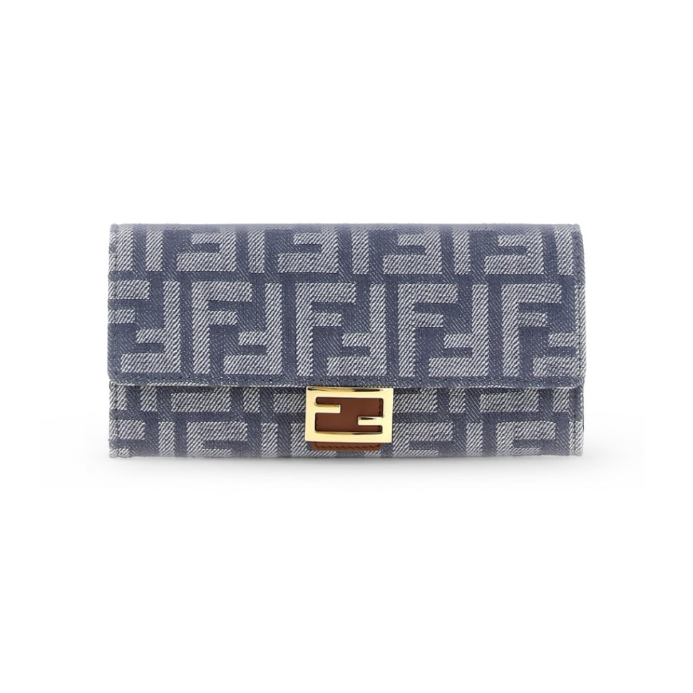 Baguette Continental Wallet on Chain FF Jacquard Denim Blue