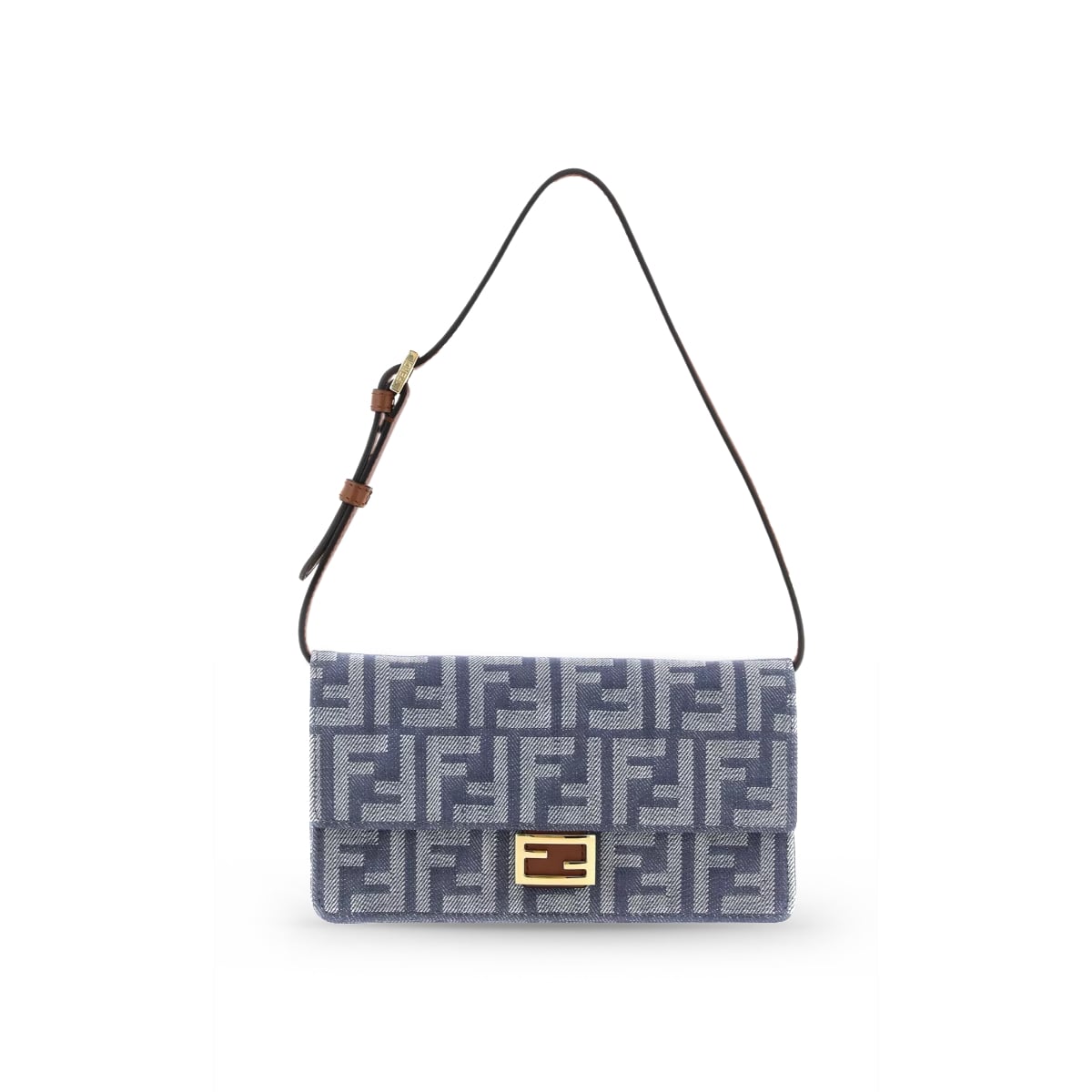 Wallet on Chain Baguette FF Jacquard Denim Blue
