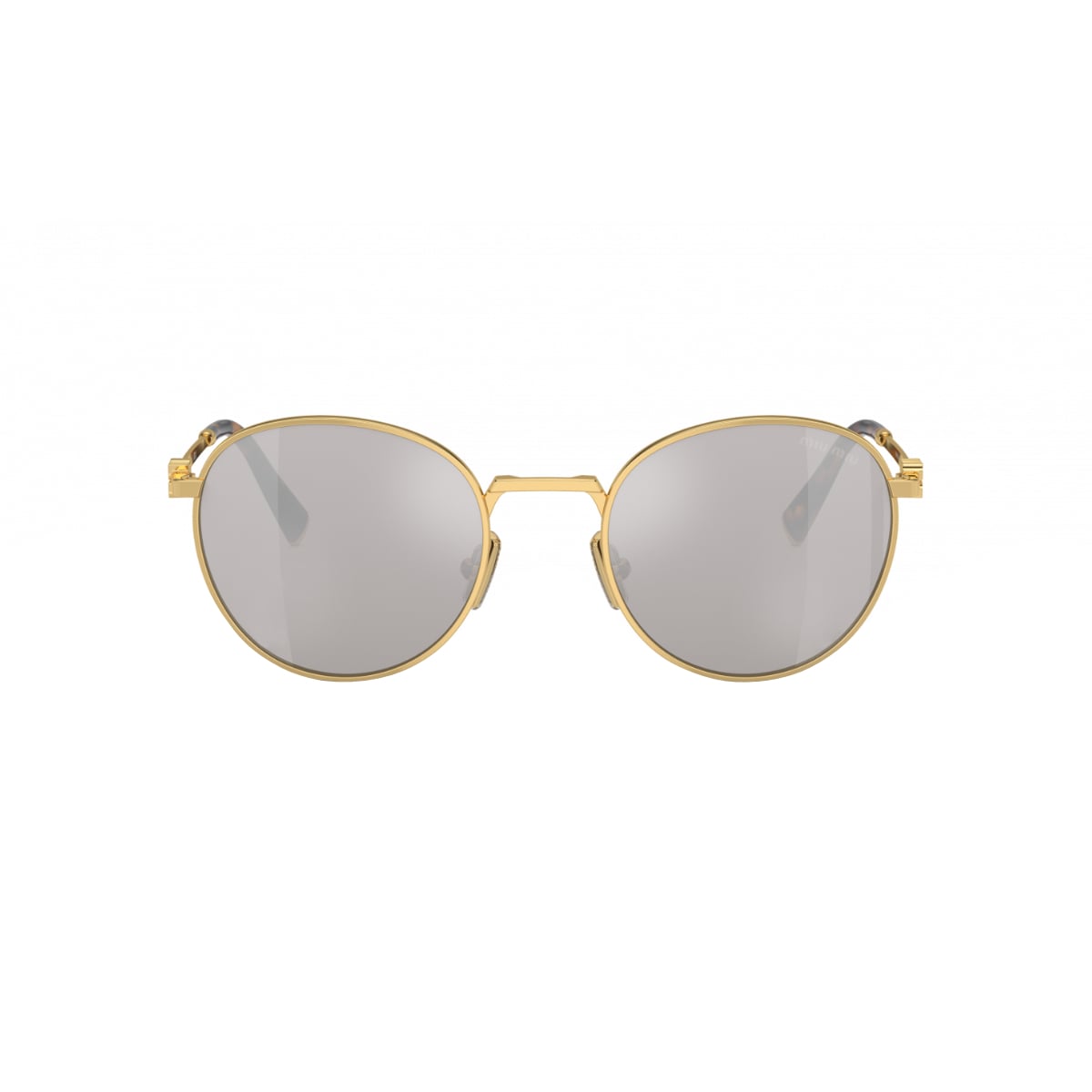MU 55ZS Round Gold Sunglasses Light Grey Mirror Silver Lens