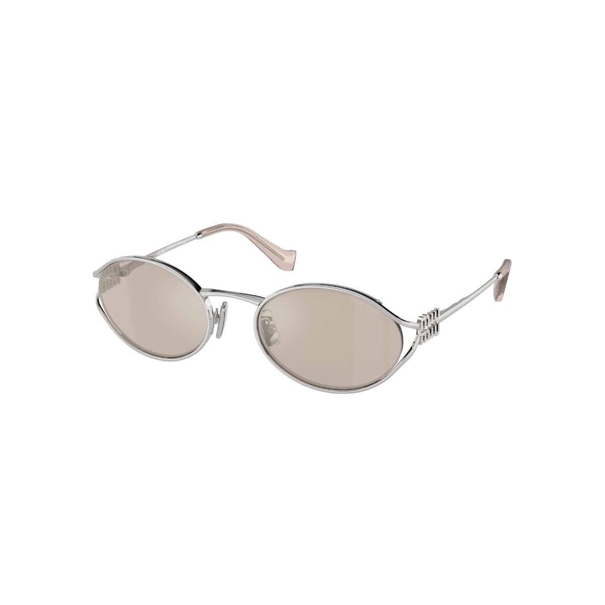 MU 52YS Oval Silver Sunglasses Pale Gold Lens