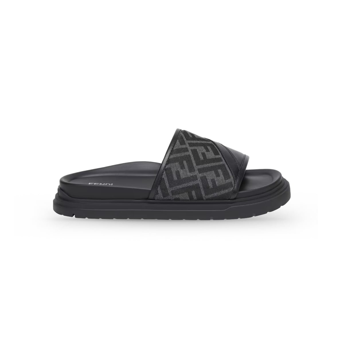 Diagonal Slides Gray FF Jacquard Leather Black
