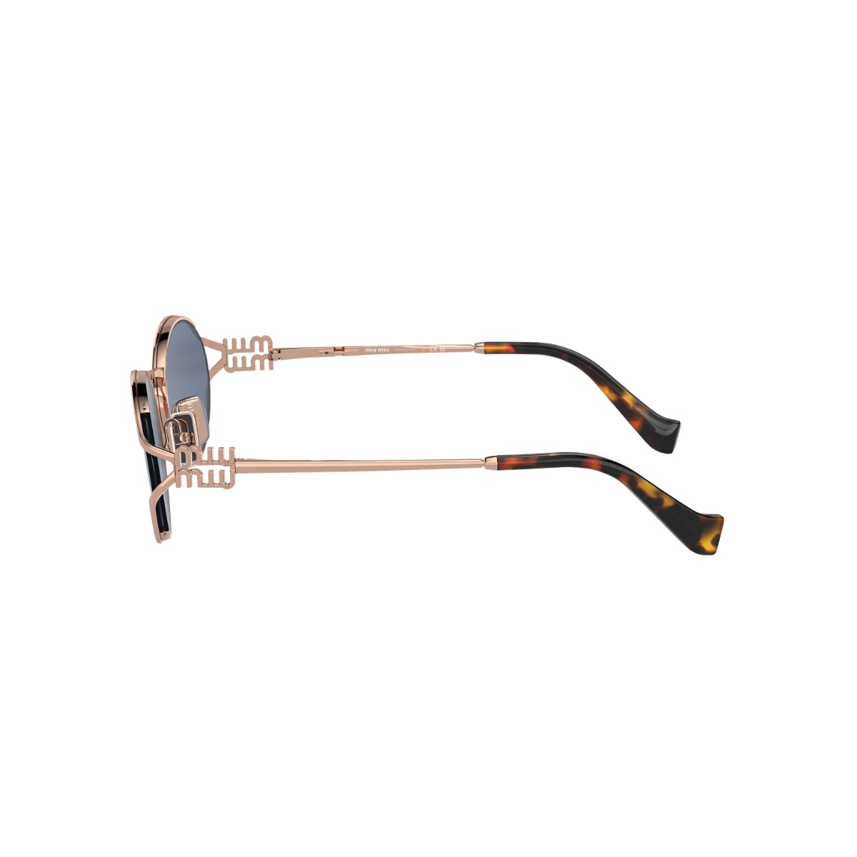 MU 52YS Oval Pink Gold Sunglasses Blue Lens