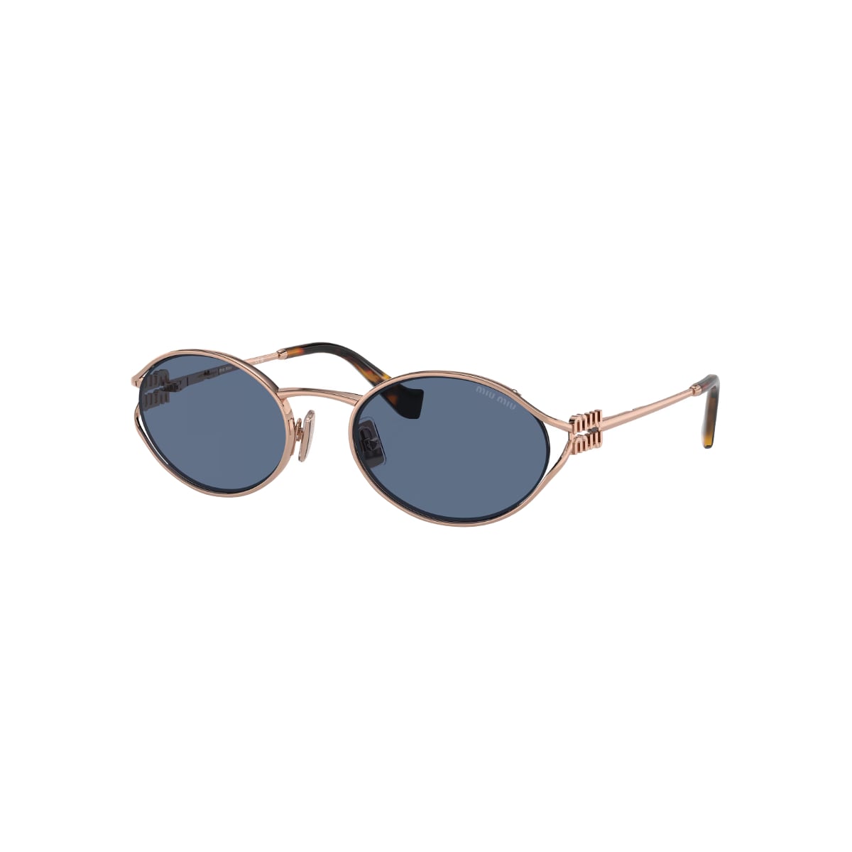 MU 52YS Oval Pink Gold Sunglasses Blue Lens