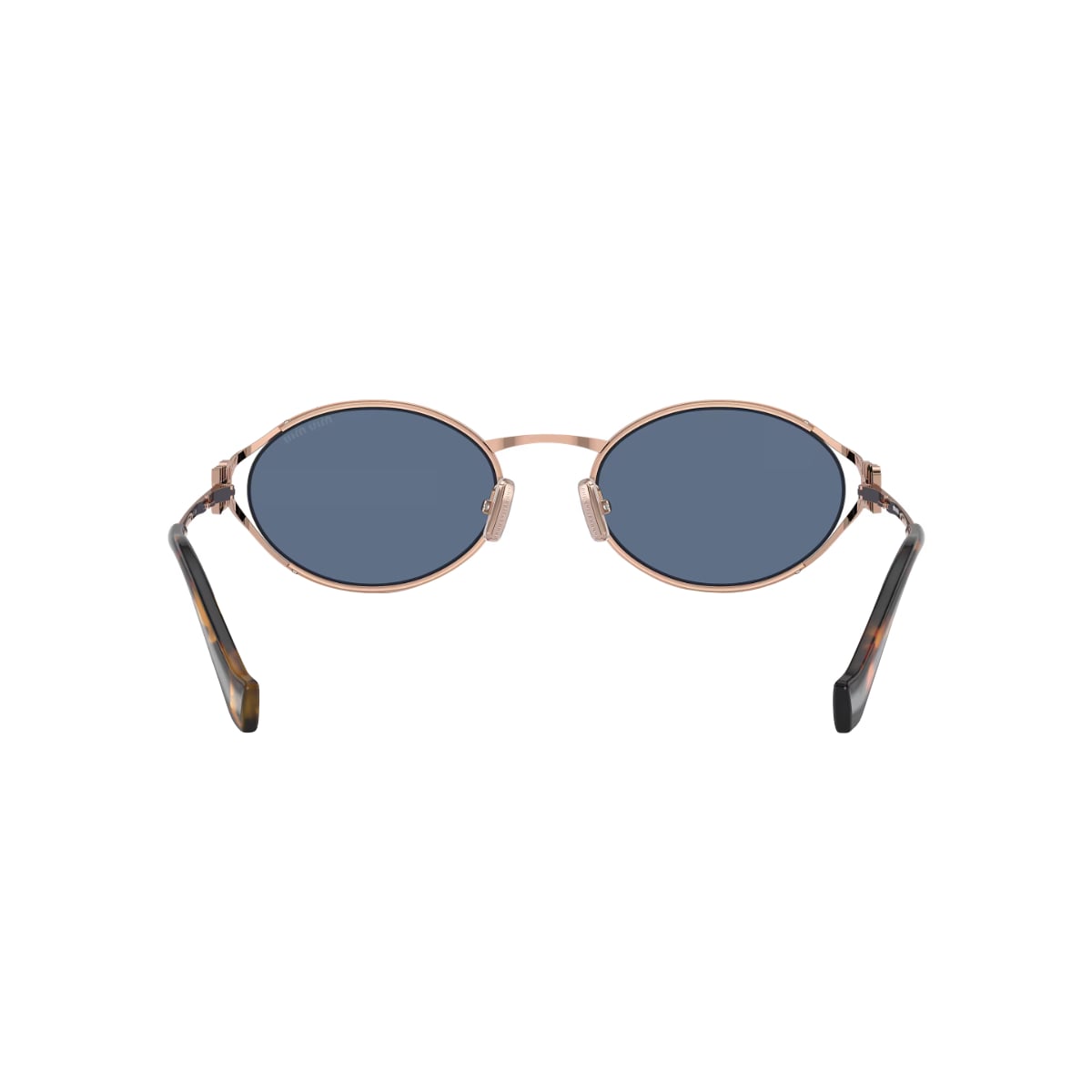 MU 52YS Oval Pink Gold Sunglasses Blue Lens