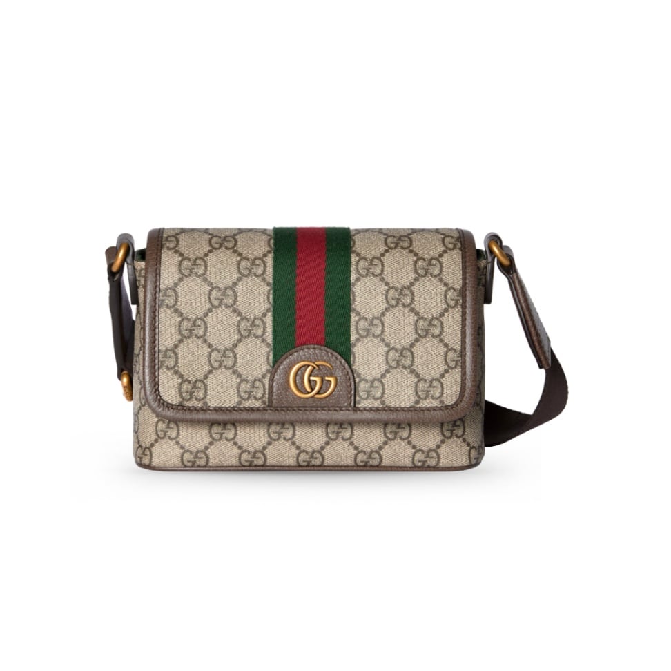 Ophidia Mini Messenger Crossbody Bag Fabric Beige/Dark Brown GHW