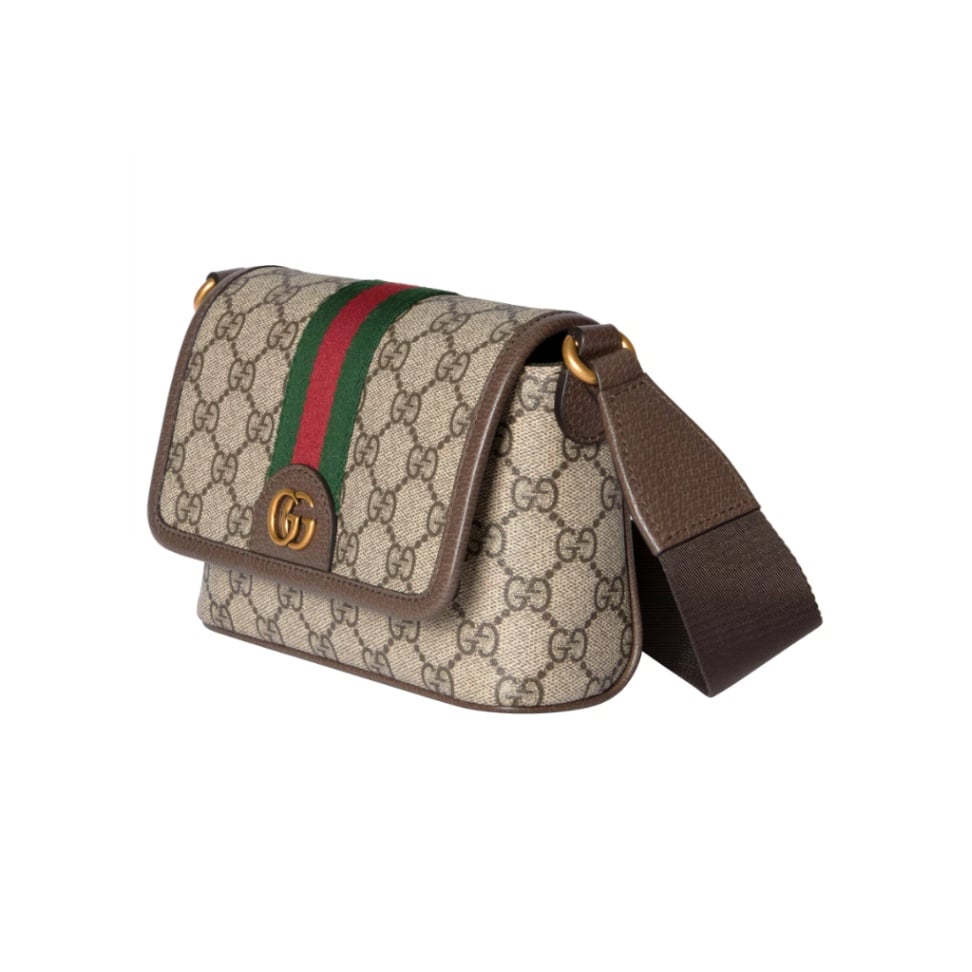 Ophidia Mini Messenger Crossbody Bag Fabric Beige/Dark Brown GHW