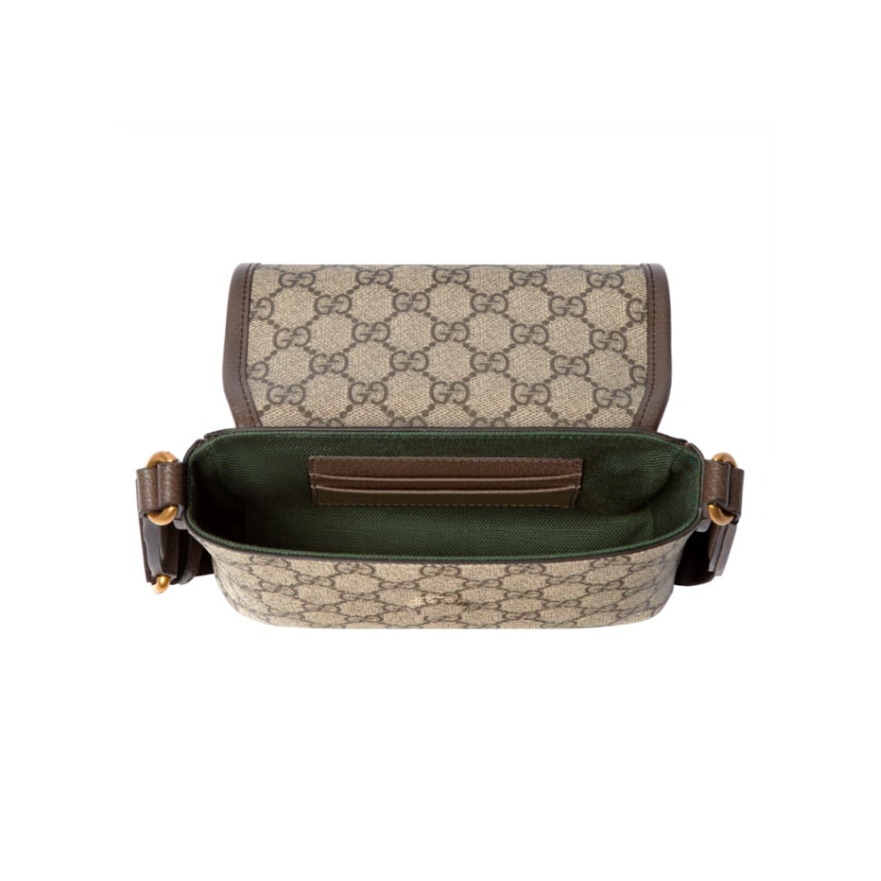 Ophidia Mini Messenger Crossbody Bag Fabric Beige/Dark Brown GHW