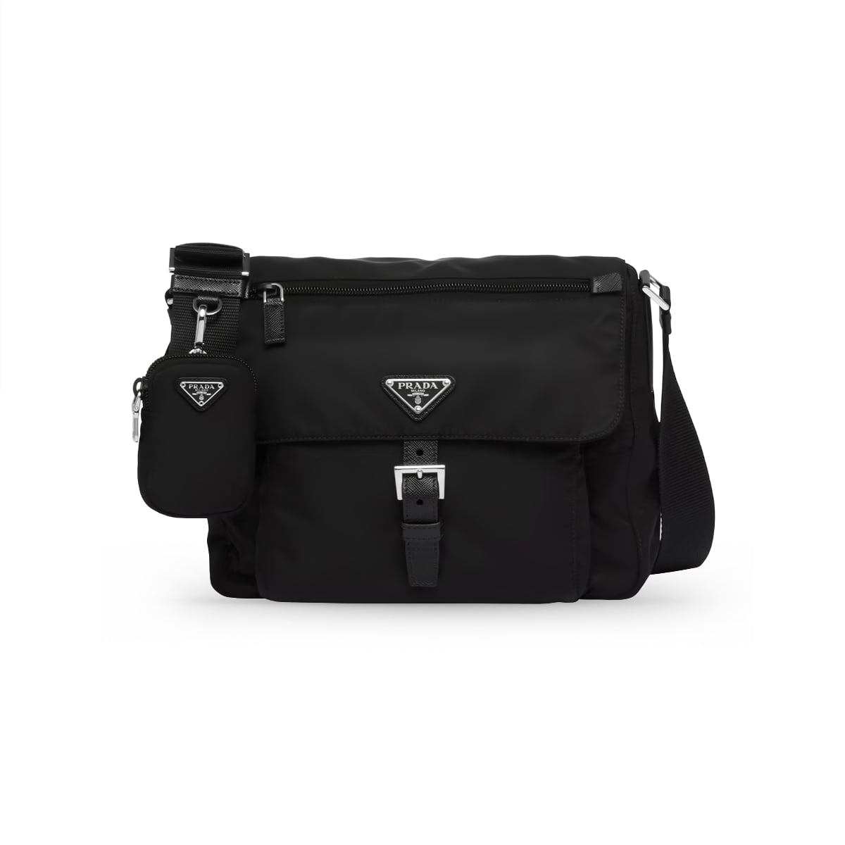 Re-Nylon Metal Triangle Logo Shoulder Bag Black