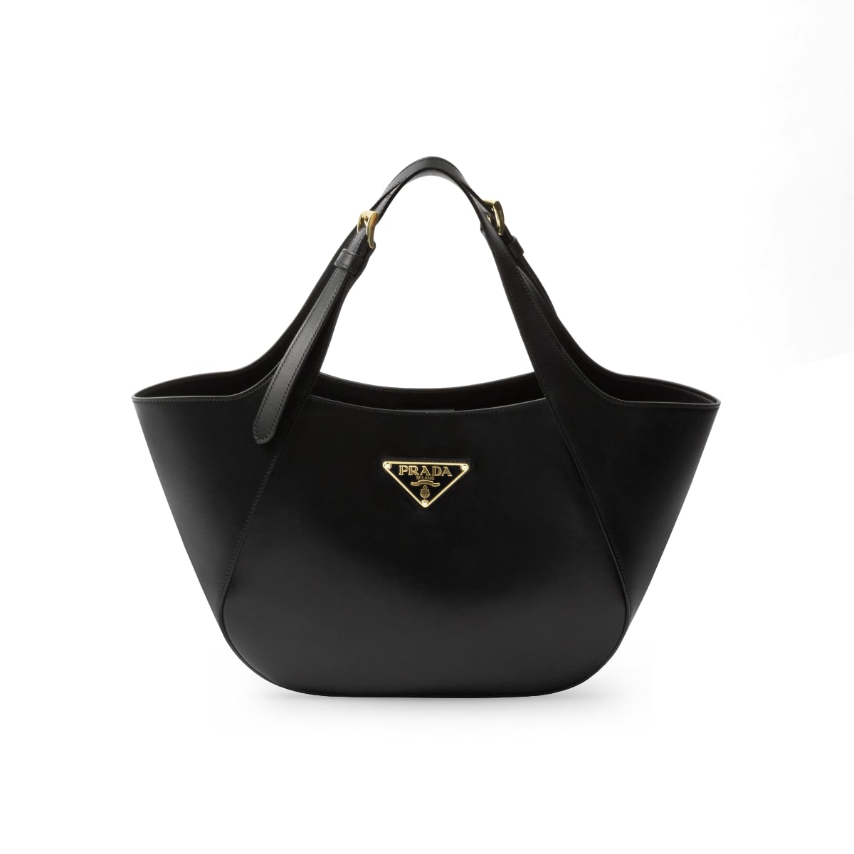 Geometric Triangle Logo Medium Leather Tote Bag Black