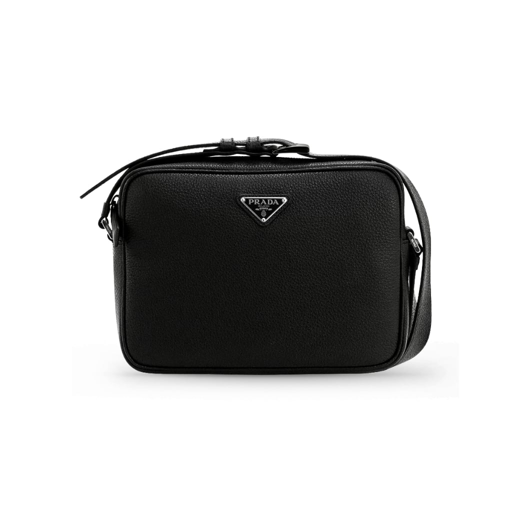 Triangle Logo Re-Nylon and Nappa Leather Crossbody Bag Black