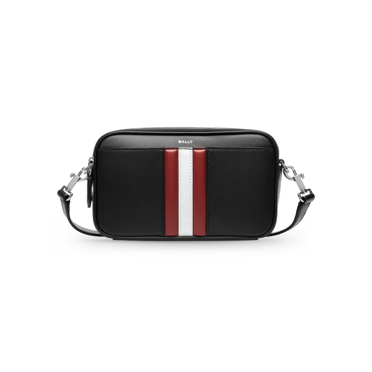 Mythos Crossbody Bag Two Top Zip in Recycled Leather Black