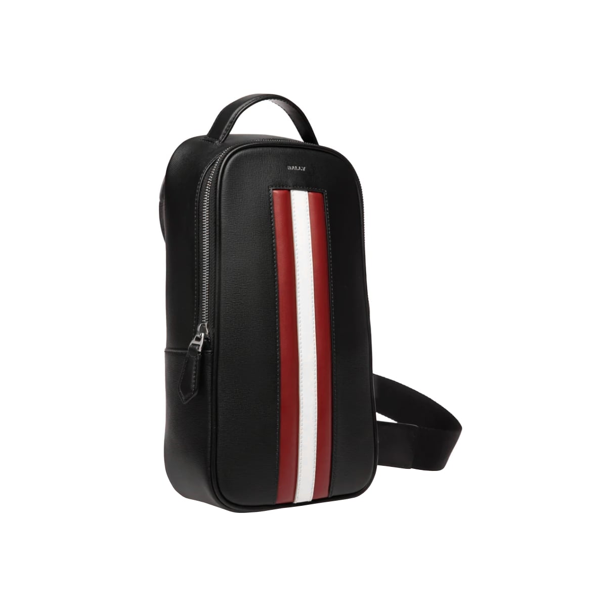 Bally Mythos Crossbody Bag Two Top Zip in Recycled Leather Black 