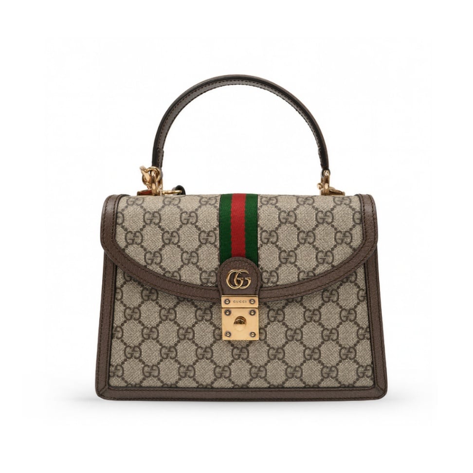 GG Ophidia Medium Top Handle Bag Beige/Ebony GHW