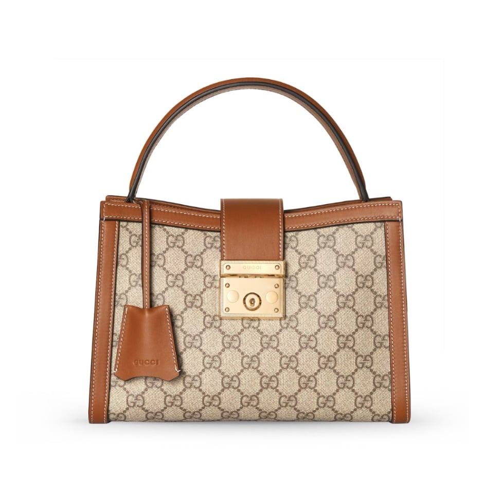 GG Padlock Medium Top Handle Beige/Dark Brown LGHW
