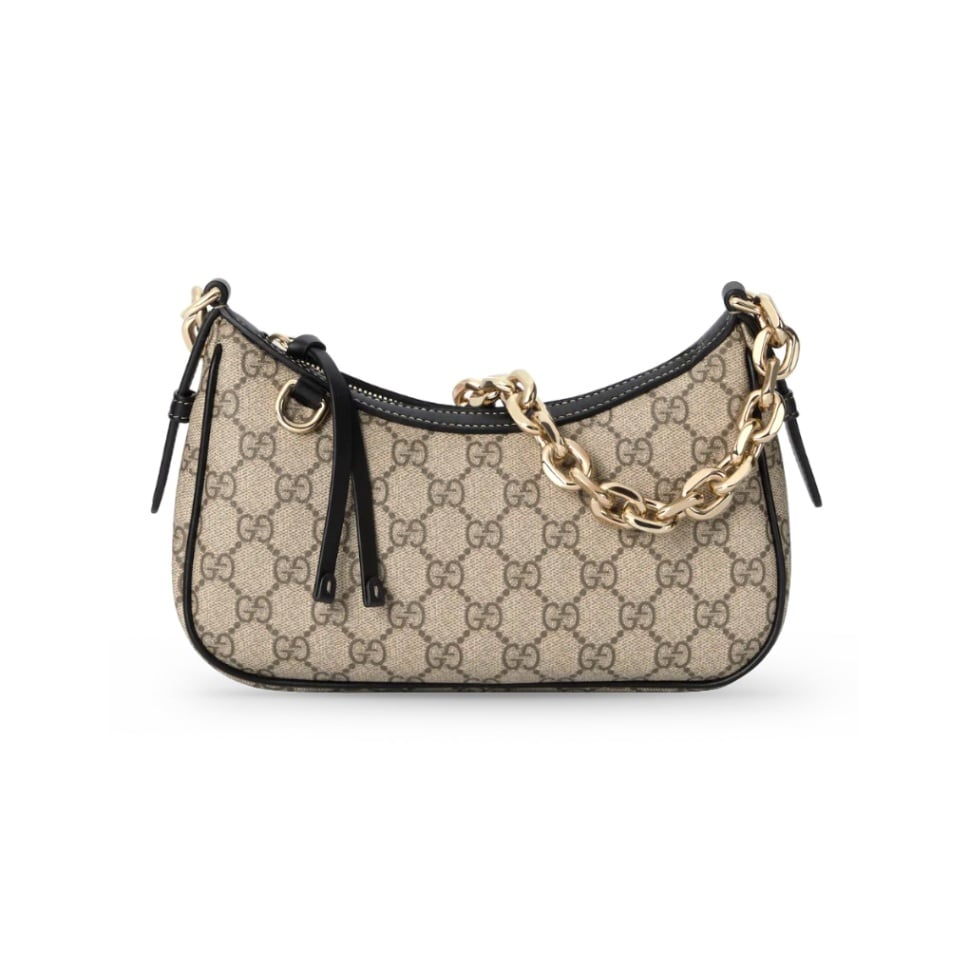 GG Emblem Small Shoulder Bag Beige and Black LGHW