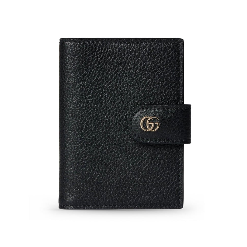 GG Marmont Bi-color Card Case Black and Rosso Ancora Red LGHW