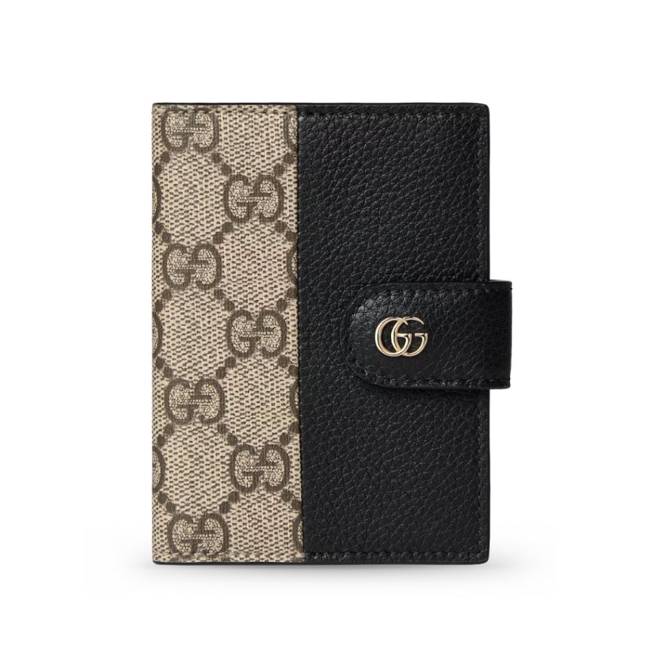 GG Marmont Supreme Bi-color Card Case Beige and Black LGHW
