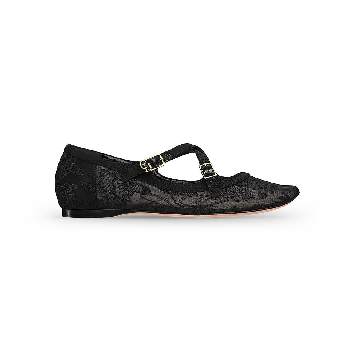 Very D Ballet Flat Transparent Mesh Embroidered with Black Millefiori Motif
