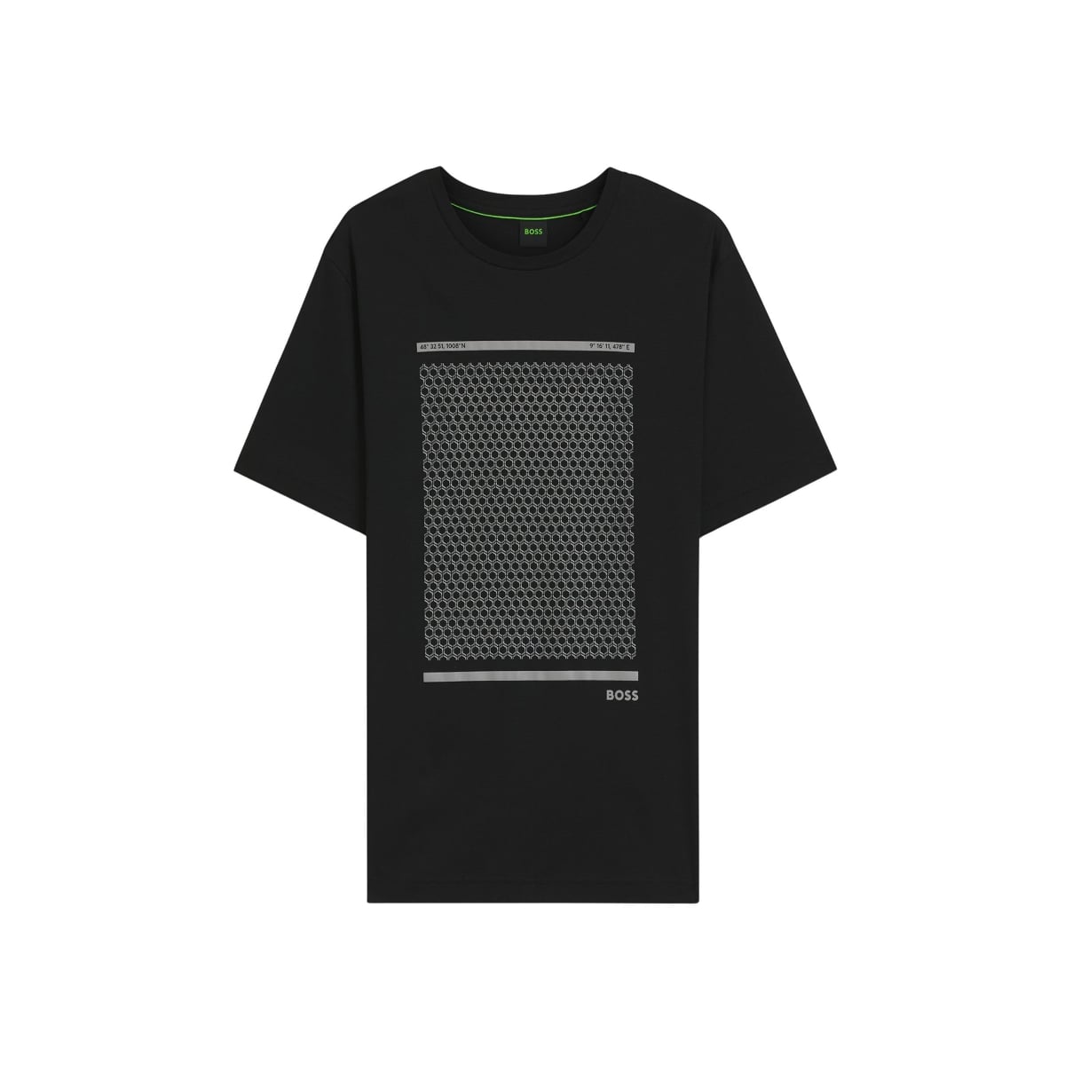 TS_Tour Print Mercerised Cotton T-Shirt with Geometric Artwork Black