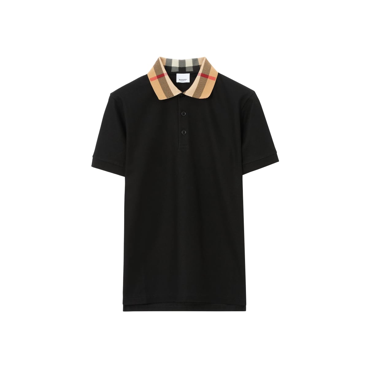 Check Collar Cotton Polo Shirt Black