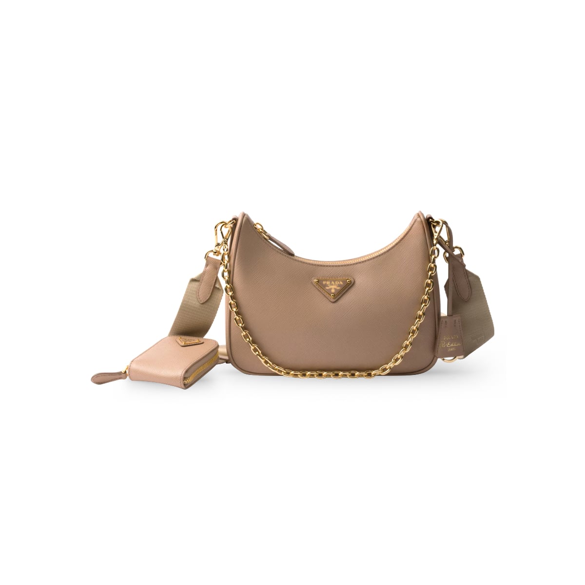 Re-Edition 2005 Saffiano Leather Shoulder Bag Cameo Beige