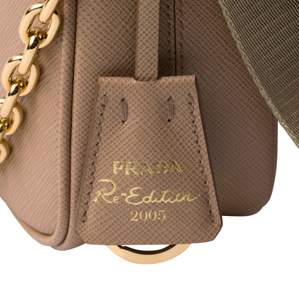 Re-Edition 2005 Saffiano Leather Shoulder Bag Cameo Beige