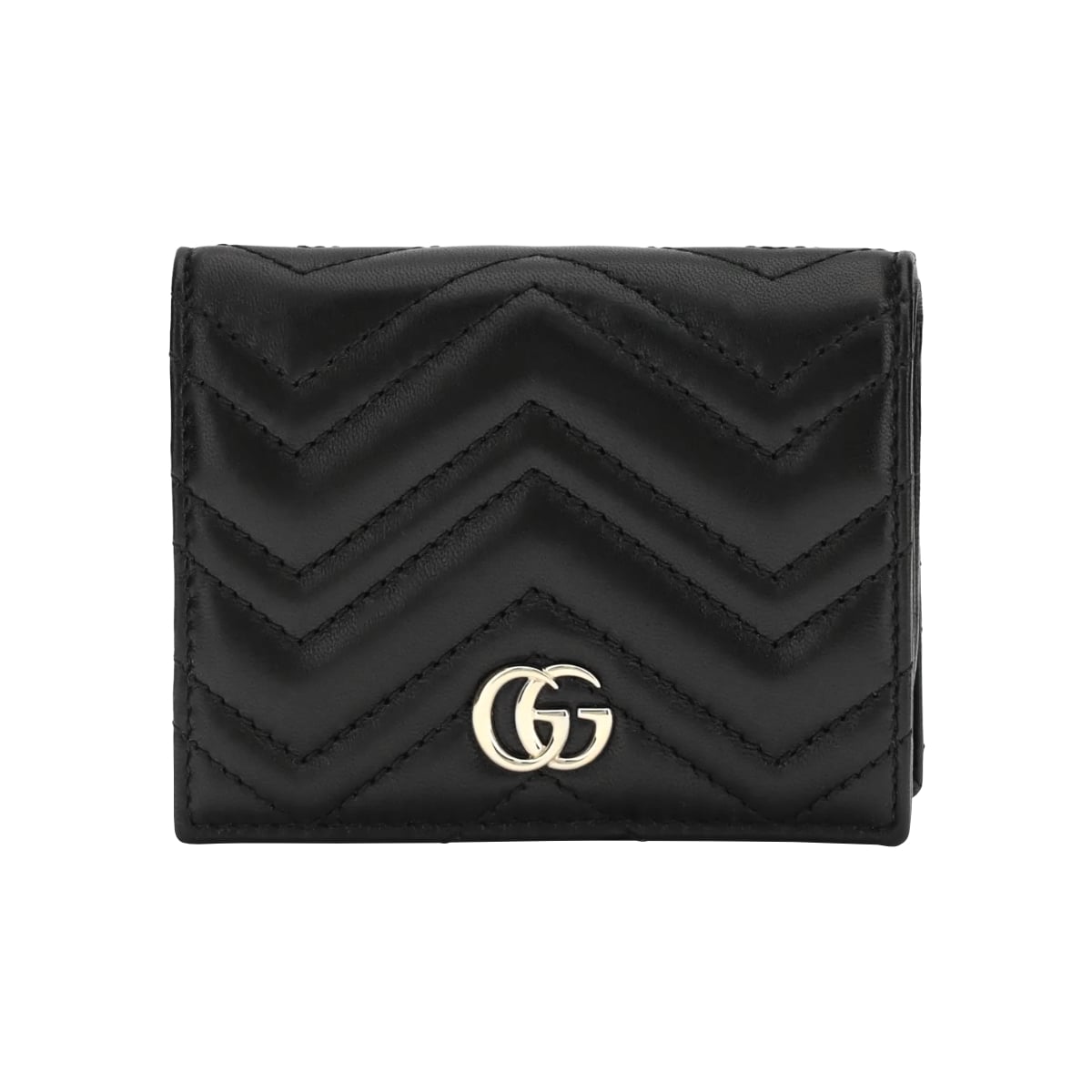 GG Marmont Matelassé Card Case Wallet Black GHW