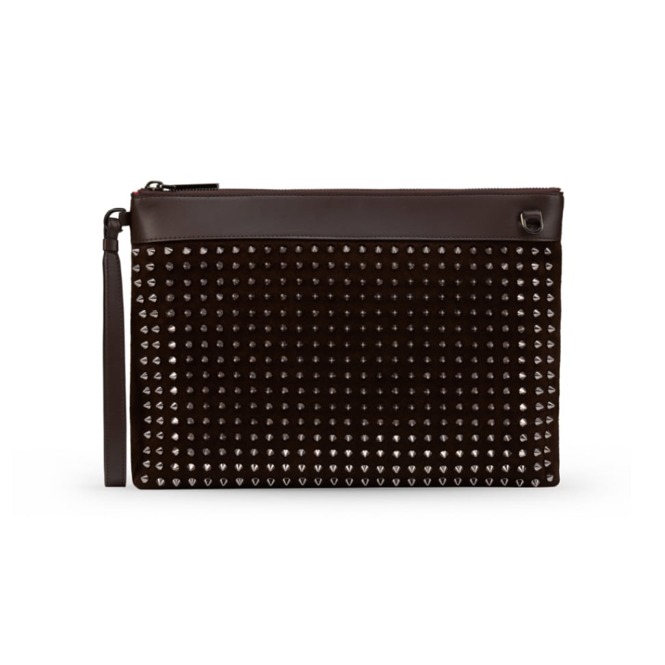 Funky Reversed Calfskin Leather Spikes Pouch Cafe