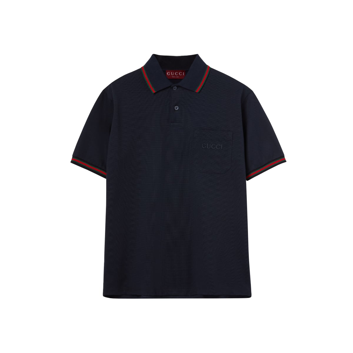 Embroidered Web Trim Stretch Cotton Polo Shirt Dark Blue