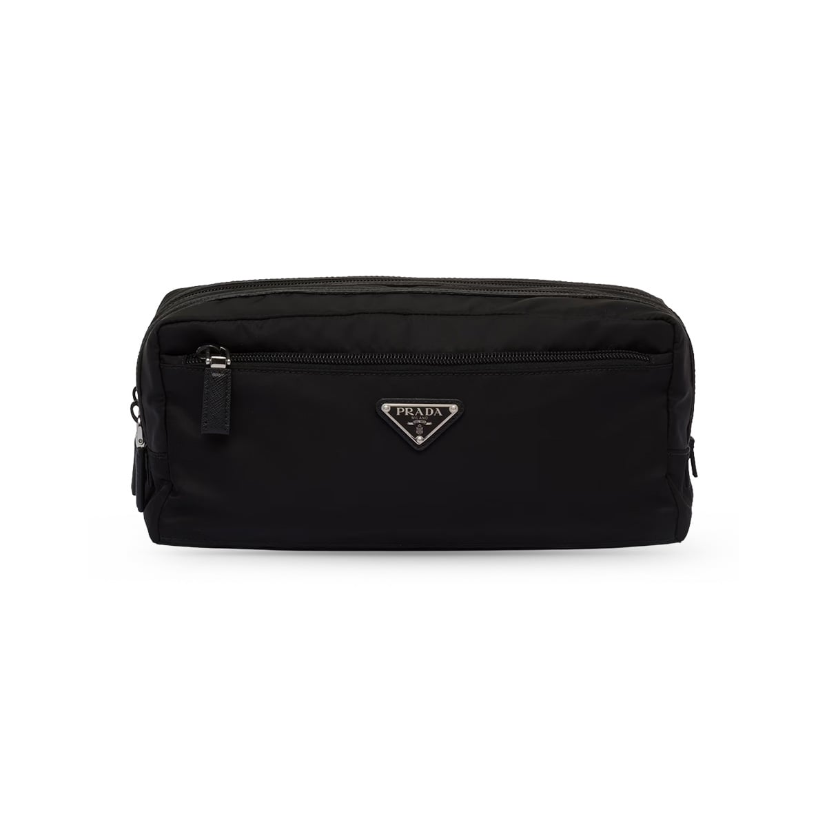 Re-Nylon and Saffiano Leather Travel Pouch Black