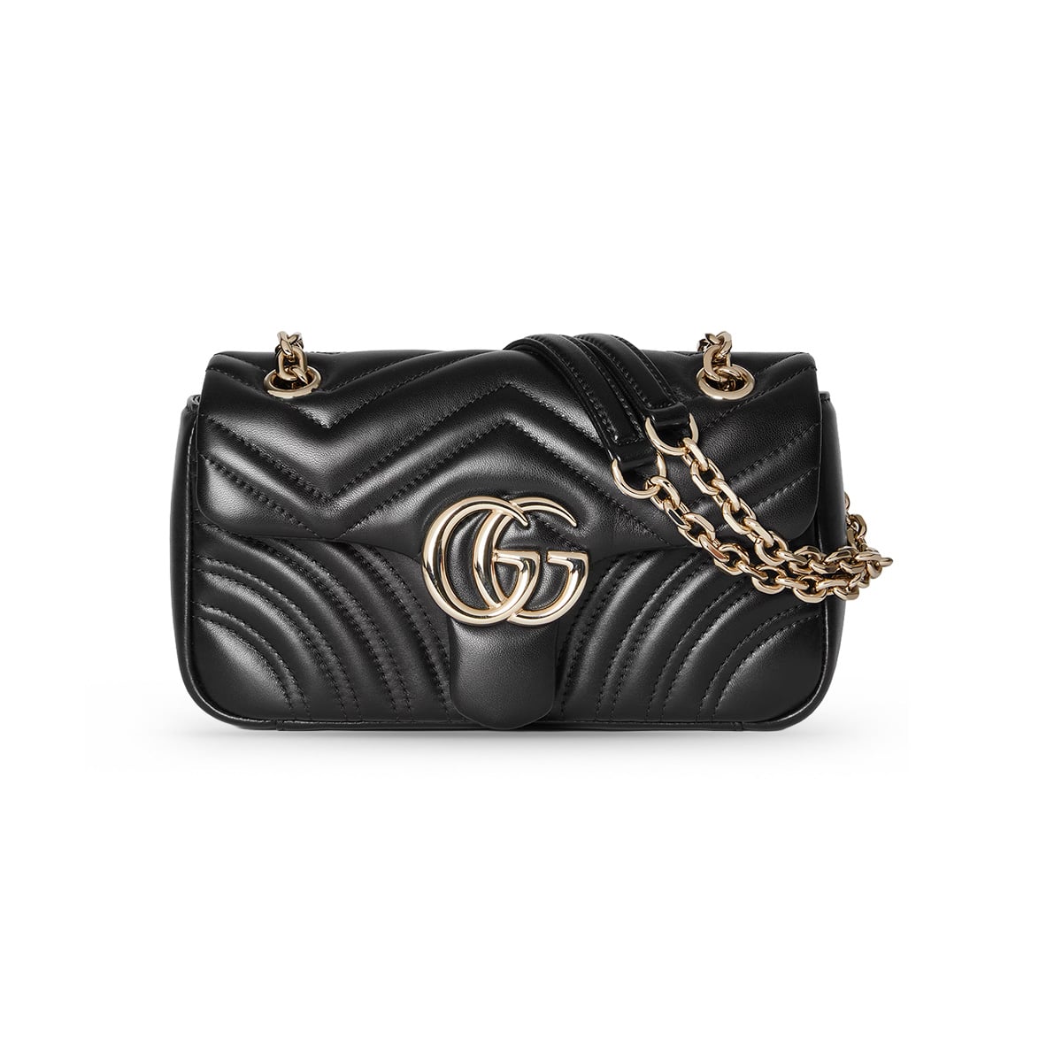 GG Marmont Small Shoulder Bag Chevron Lambskin Black LGHW