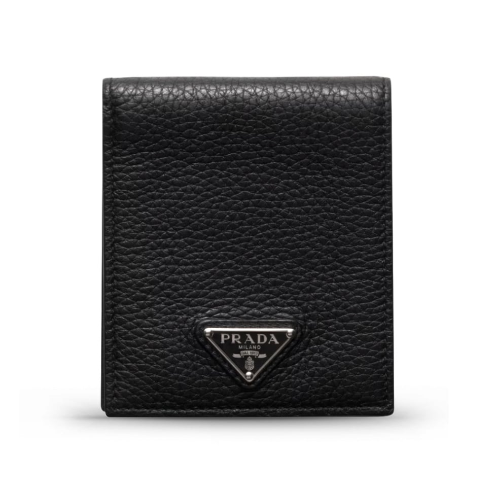 Metal Triangle Logo Eight Card Slot Wallet Black