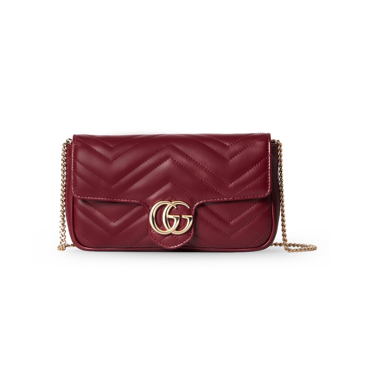 GG Marmont Small Shoulder Bag with Card Case Chevron Rosso Ancora Red LGHW