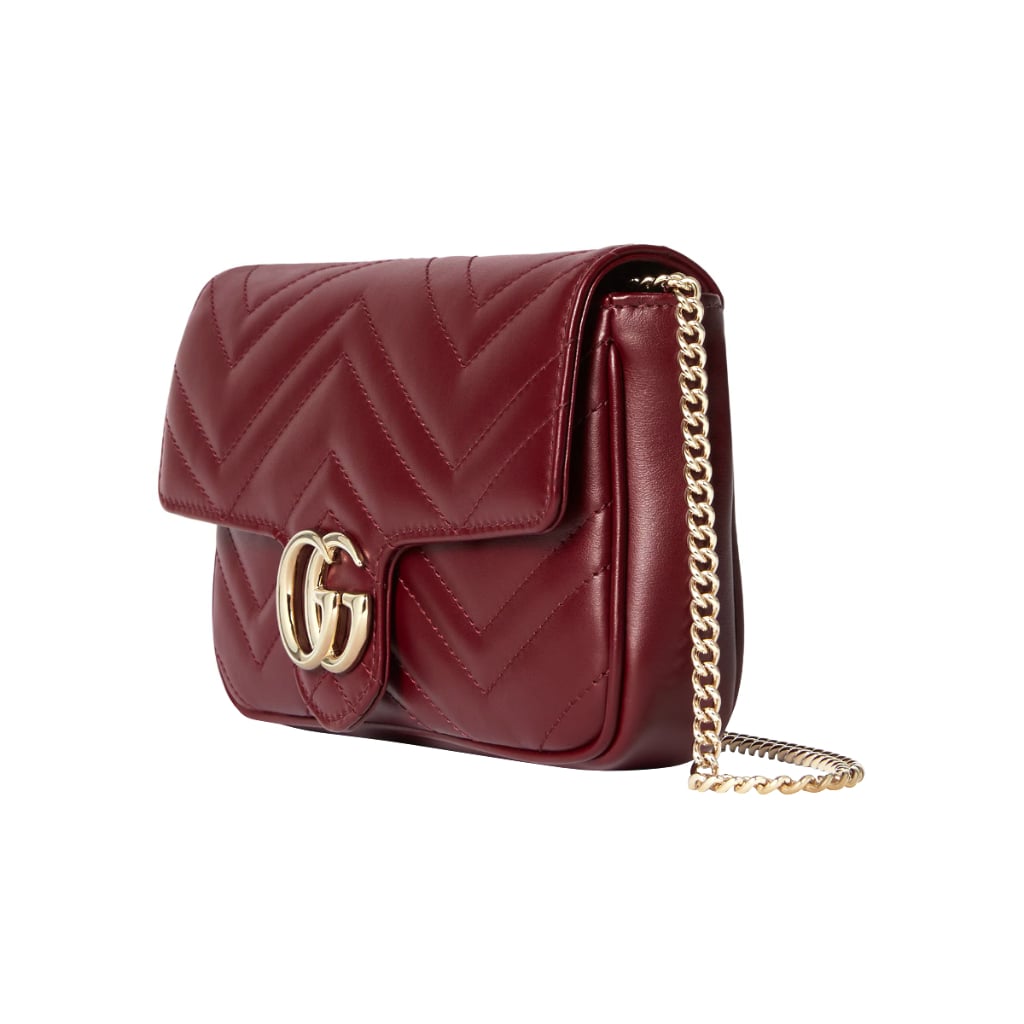 GG Marmont Small Shoulder Bag with Card Case Chevron Rosso Ancora Red LGHW