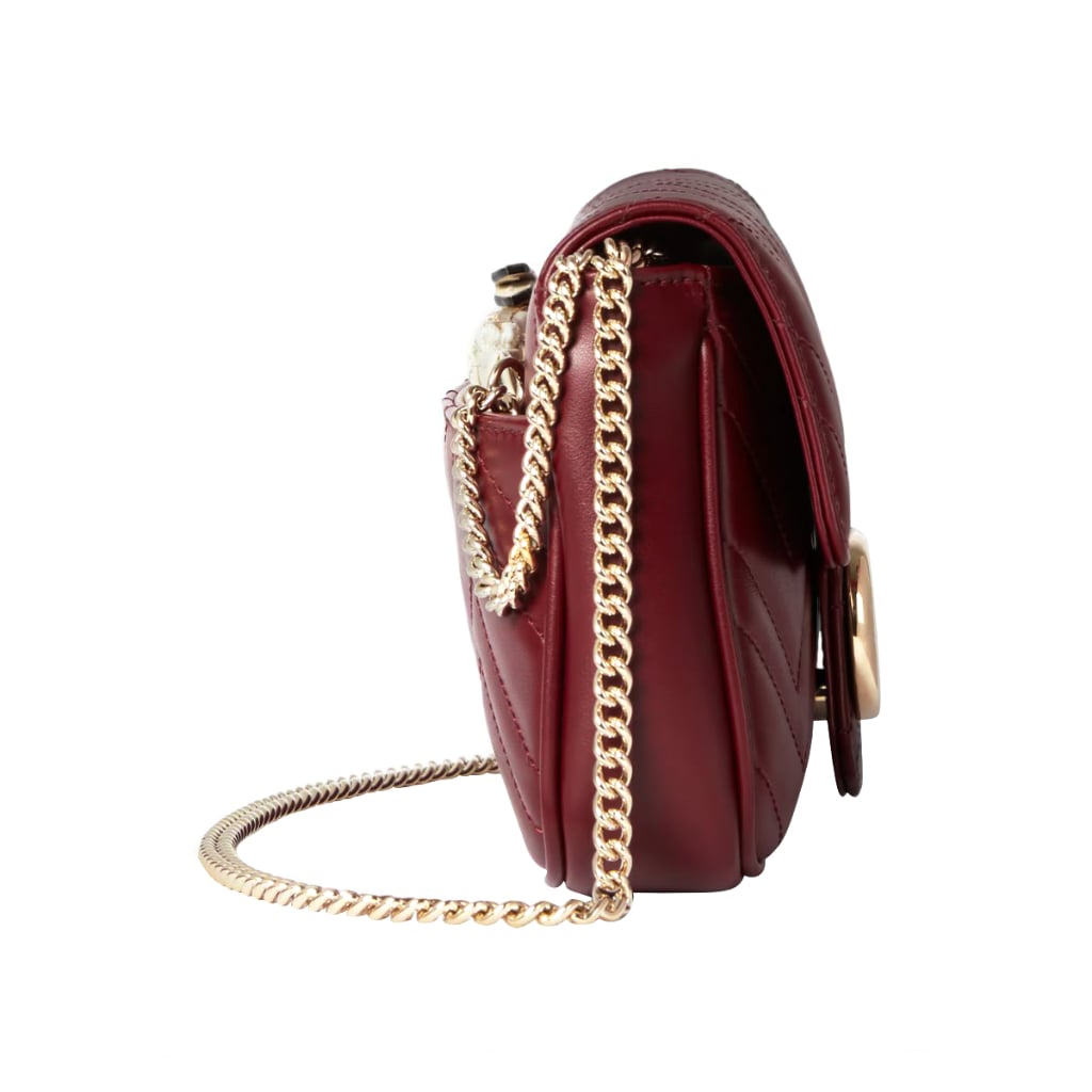 GG Marmont Small Shoulder Bag with Card Case Chevron Rosso Ancora Red LGHW