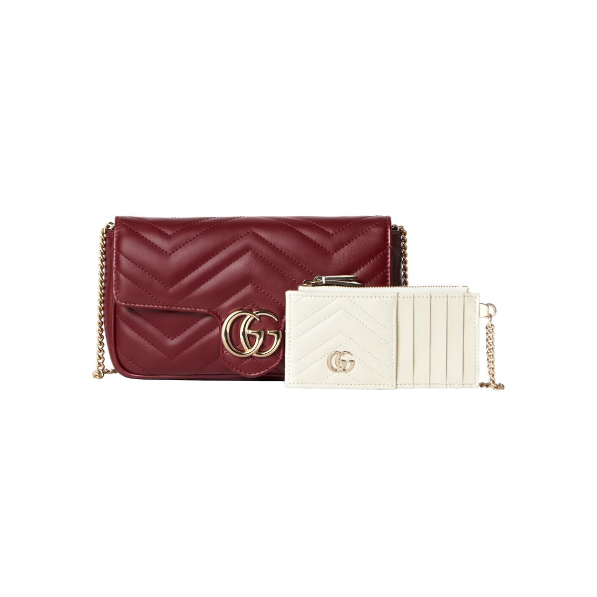 GG Marmont Small Shoulder Bag with Card Case Chevron Rosso Ancora Red LGHW