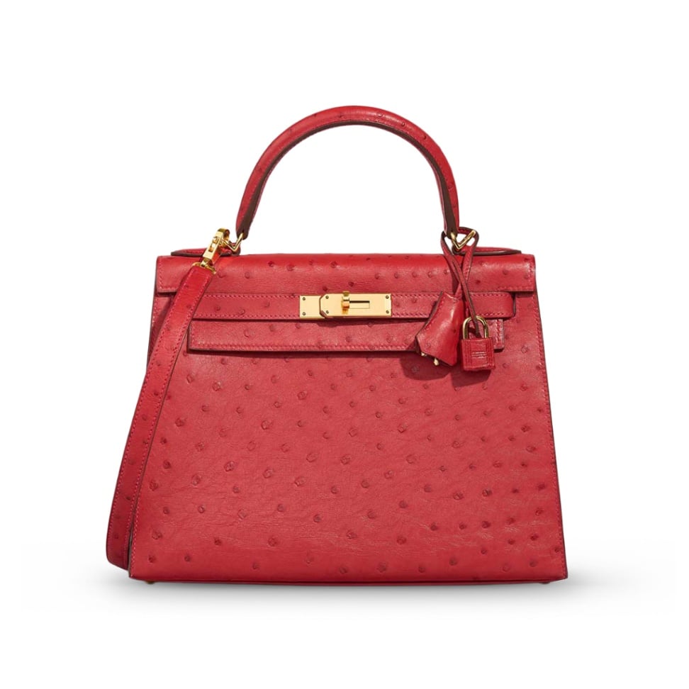 Kelly 28 Rouge Vif Ostrich GHW C