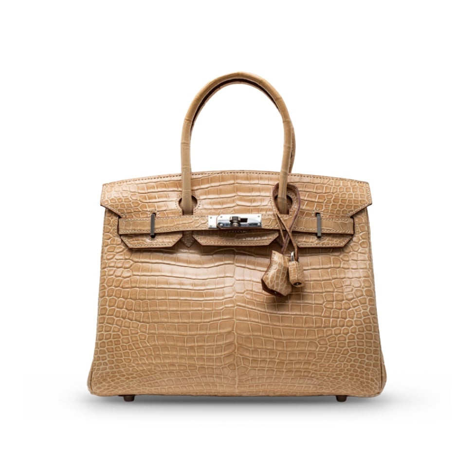 Birkin 30 Poussiere Shiny Porosus Croco PHW Square J-Hermès
