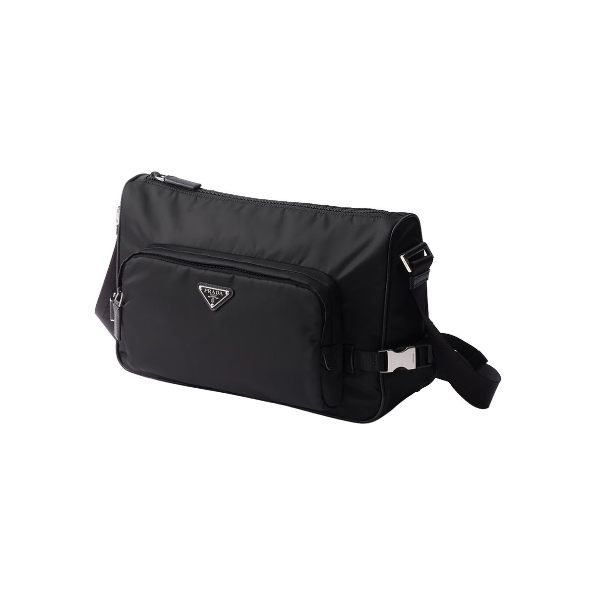 Large Re-Nylon and Saffiano Triangle Logo Leather Shoulder Bag Black