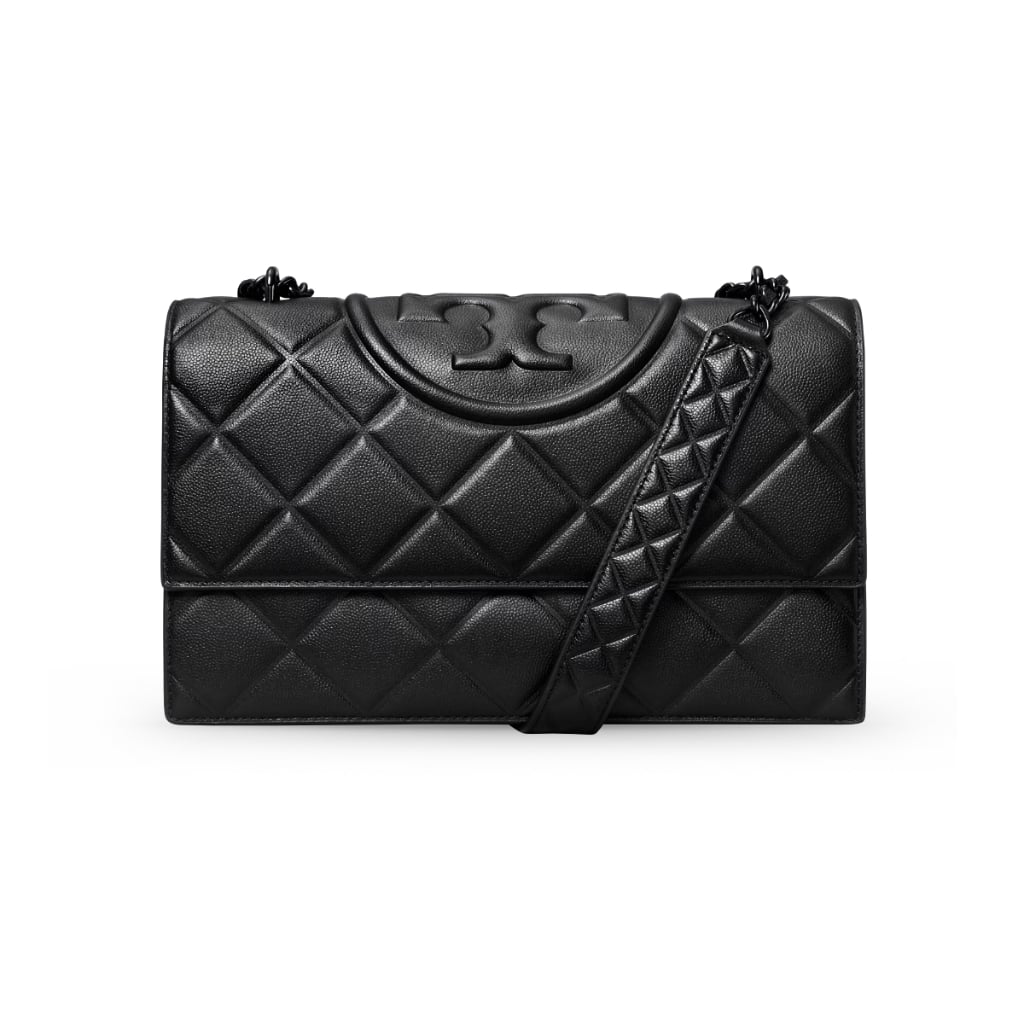 Small Fleming Convertible Grained Shoulder Bag Black