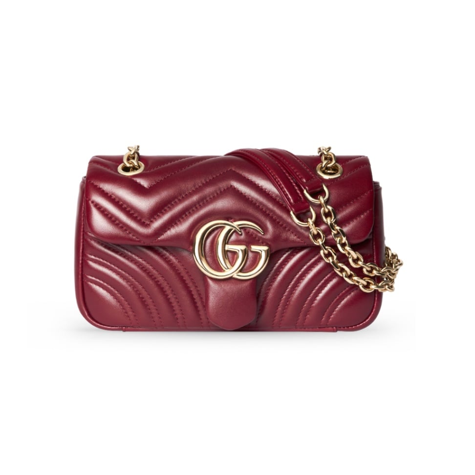 GG Marmont Small Shoulder Bag Chevron Lambskin Rosso Ancora Red LGHW