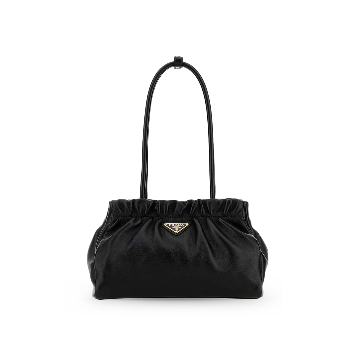 Triangle Logo Shoulder Bag Lambskin Leather Black