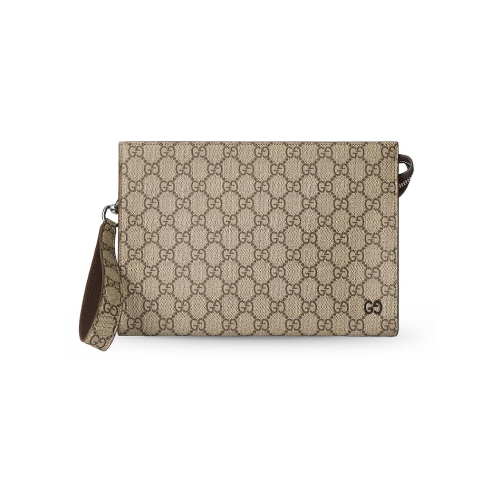 GG Medium Pouch Supreme Canvas Beige Ebony Brown -Gucci