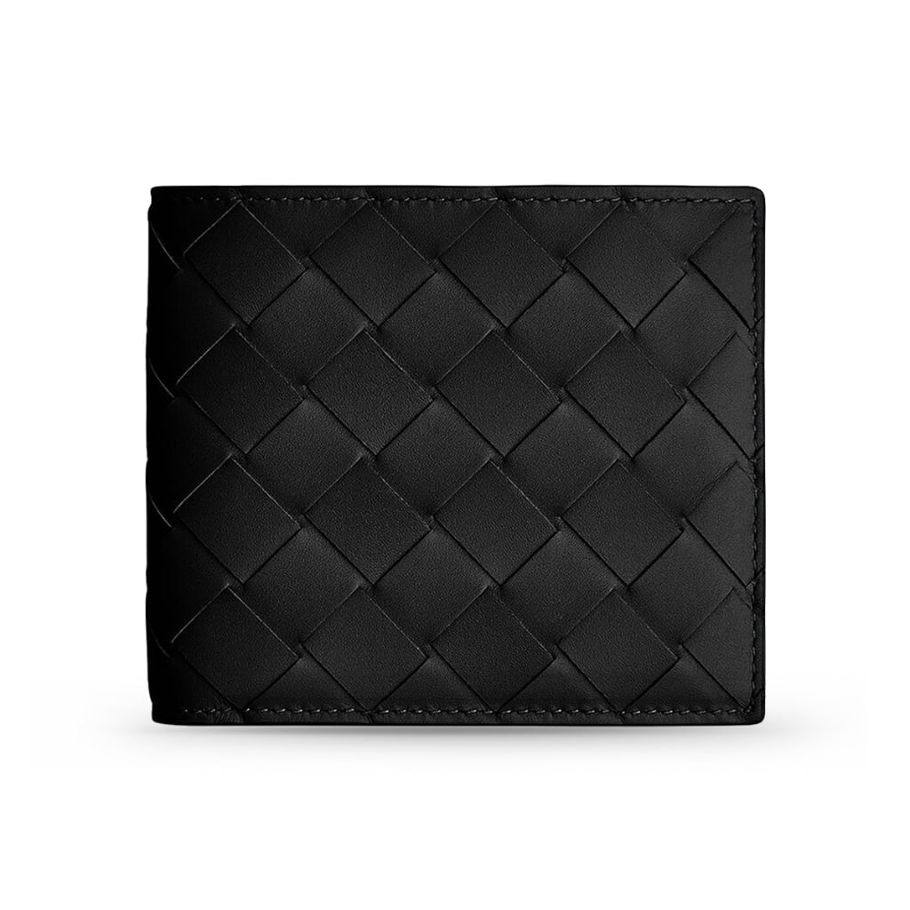 Intrecciato Bi-Fold Wallet Coin Purse Black-Bottega Veneta