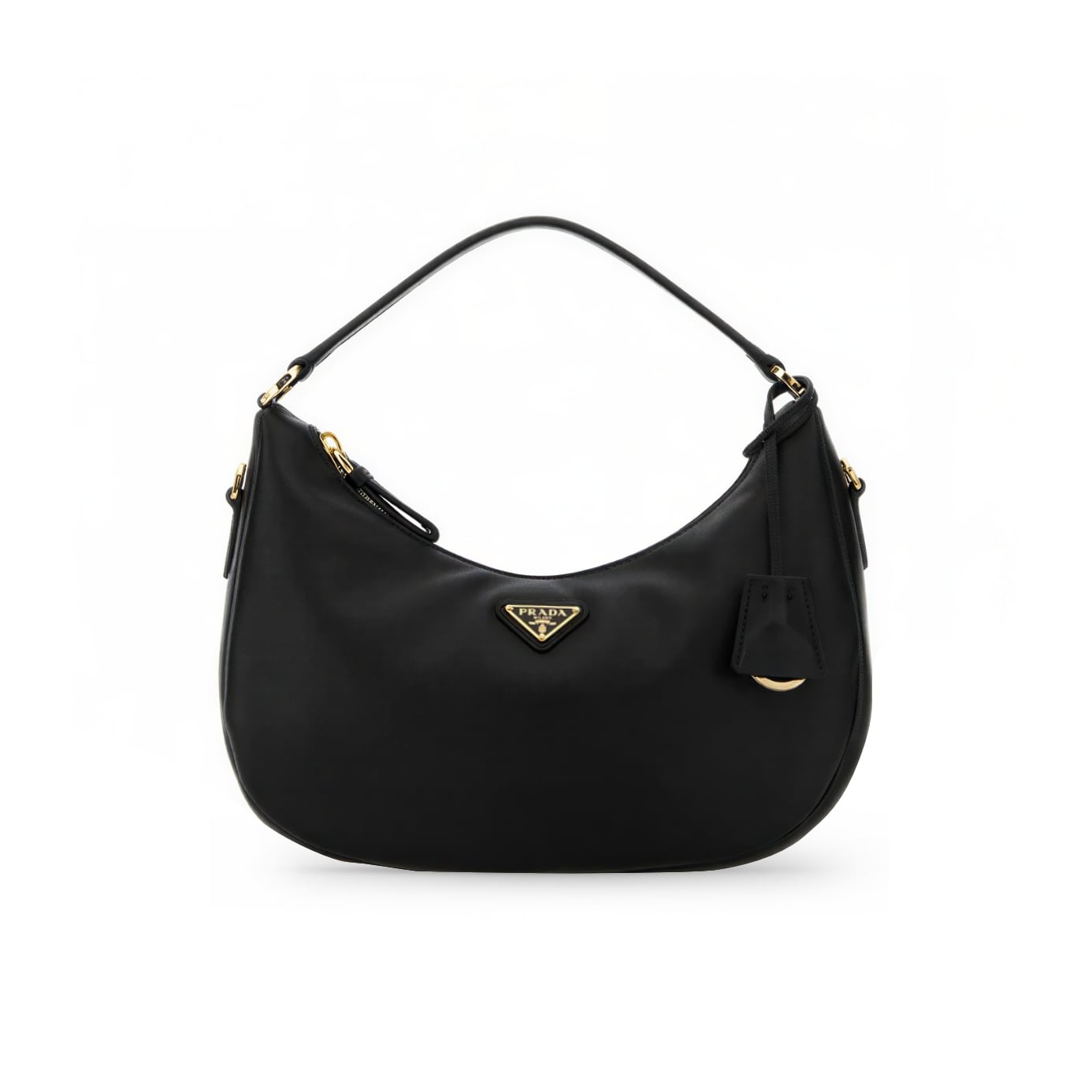 Triangle Soft Grain Leather Shoulder Bag Black
