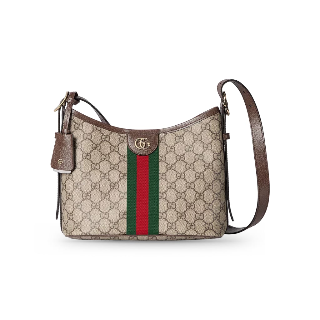 Ophidia GG Monogram Small Shoulder Bag Beige and Dark Brown LGHW